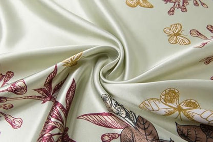 Silk-Feel 35x35 Satin Hair Scarf | Multi-Way Head Wrap for Sleep, Style & Hijab | Gift-Ready Fashion Scarf for Women - color: Green-flowers