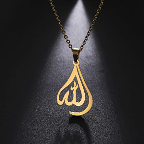 UNIFT Islamic Muslim Allah Layered Necklaces For Women Stainless Steel Charm Water Drop Heart Shape Allah Pendant Double Layer Necklace Islamic Jewelry - color: gold 1