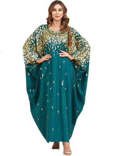 Qianliniuinc Women Abaya Arabic Maxi Dress - Lady Plus Size Loose Cocktail Party Gown Black - color: Green