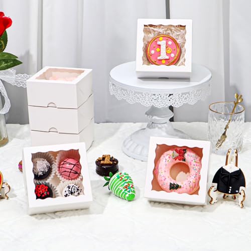 40 Pack Bakery Boxes for Mini Bundt, Cake,Pie, Cinnamon Roll Treat,4x4x2 Inches Cookies Boxes Chocolate Truffle Box Party Wedding Favor - color: White