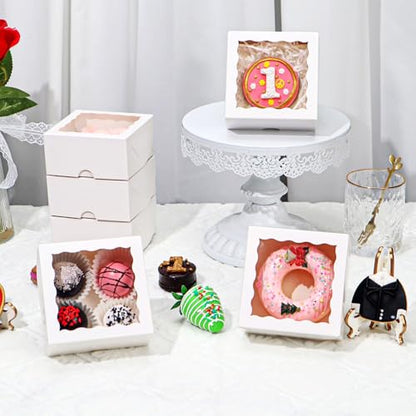 40 Pack Bakery Boxes for Mini Bundt, Cake,Pie, Cinnamon Roll Treat,4x4x2 Inches Cookies Boxes Chocolate Truffle Box Party Wedding Favor - color: White