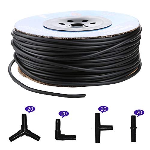 Aquarium 320 Feet Standard 3/16" Black Flexible Airline Tubing | Black Plastic Connectors, For Fish Tank, Terrariums, Hydroponics - size: 320 Feet with connectors