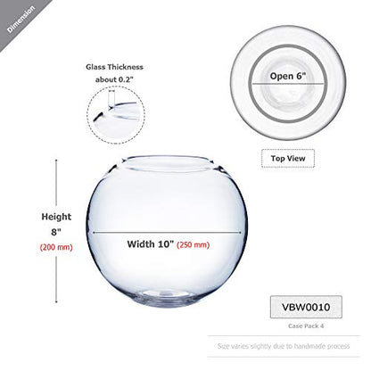 WGV Bowl Glass Vase, Diameter 10", Height 8", Open Width 6", (Multiple Sizes Choices) Clear Bubble Planter Terrarium Fish Bowl for Wedding Event Home Decor, 1 Piece (VBW0010) - size: 10"D 1 Piece