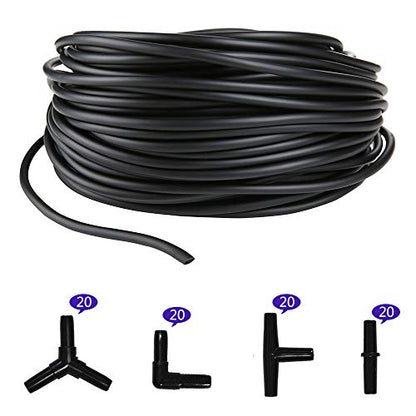 Aquarium 100 Feet Standard 3/16" Black Flexible Airline Tubing | Black Plastic Connectors, For Fish Tank, Terrariums, Hydroponics - size: 100 Feet with connectors