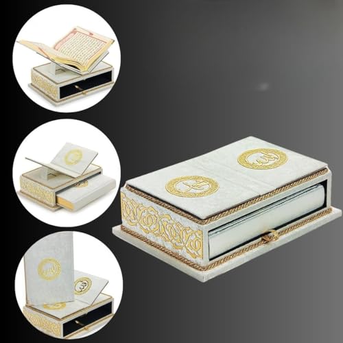 The Holy Quran Velvet Box Sets | Special Quran Holder Stand | Luxury Islamic Gift | Spiritual Grace| Quran Dimension;6.6*9.4inch/17*24cm I Perfect Ramadan, Eid, Umrah Gift for Muslim Women Men (White) - color: White