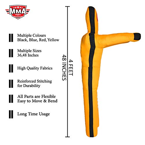 Kids Grappling Standing Dummy - Unfilled – Wrestling, Jiu-Jitsu, MMA Training Dummy with Moveable Arms and Legs – Durable Polyester Fabric - color: Yellow-Stand, size: 4 ft-49 Inch