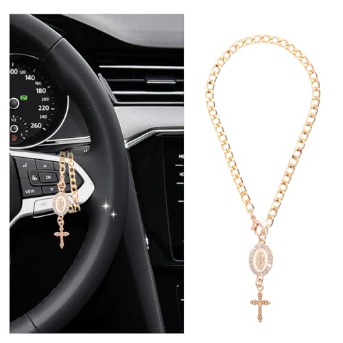 Cross for Car Steering Wheel Rosary Charm,Unique Cross for Car Mirror Hanging Accessories as Decoration,Stylish Crosses Cars Charms for Steering Wheel Christian Cars Accessories (Yellow) - color: Yellow Cross