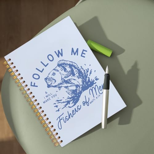 WUCHJ Blue and Yellow Retro Fish Christian Notebook, Matthew 4:19 Bible Verse Journal, Religious Scripture Spiral Notebook Journal for Note Taking, Christian Faith Based Gifts for Women Men, 5.5x8.3 Inch - color: blue fish follow me