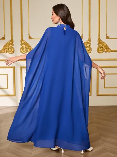 Elegant Muslim Dress with Embroidered Traditional Islamic Attire Maxi Robe Eid Prayer Gown - color: Royal Blue, size: Small