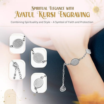 Elegant Ayatul Kursi Bracelet with Allah Pendant - Perfect Islamic Gifts Islamic Jewerly for Women: Ramadan New Year Special Arabic Bracelet - color: Silver