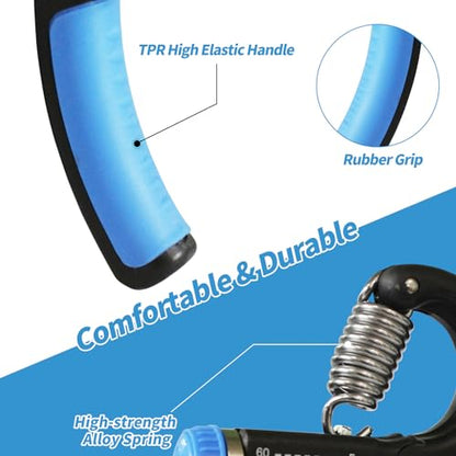 Grip Strength Trainer, Hand Gripper Strengthener with Adjustable Resistance 11-132 Lbs (5-60kg), Forearm Strengthener with Non-Slip Gripper for Muscle Building and Injury Recover (Blue)
