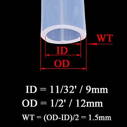 Silicone Tubing 11/32'(9mm) ID x 1/2'(12mm) OD 10ft(3m) Length Silicone Rubber Tube Air Hose for Gas Liquid Pump Transfer Clear - size: 1/2' x 11/32' x 10ft