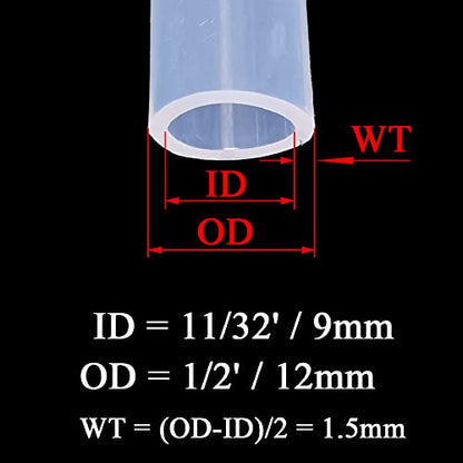 Silicone Tubing 11/32'(9mm) ID x 1/2'(12mm) OD 10ft(3m) Length Silicone Rubber Tube Air Hose for Gas Liquid Pump Transfer Clear - size: 1/2' x 11/32' x 10ft