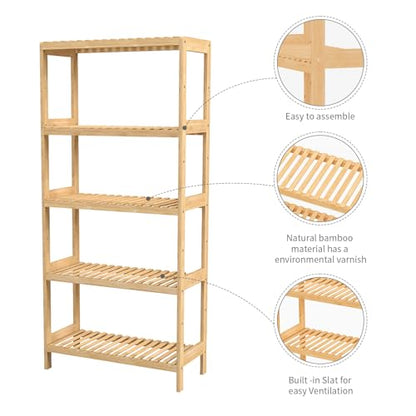 Bamboo Rack, Adjustable Bamboo Shelf, Bathroom Living Room, 5-Tier - size: 5-Tier