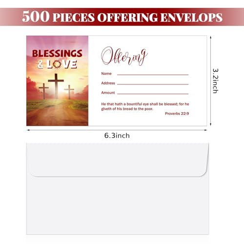 Woanger 500 Count Tithes and Offering Envelopes for Donation Envelope Bill Size Checks and Cash for Tithes and Offering(Blessing) - style: Blessing