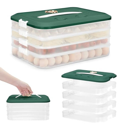 Food Storage Containers with Lids, Plastic Cookie Storage Containers Airtight, 4-Layer Stackable Food Containers Dumpling Storage Box, Green - color: Green