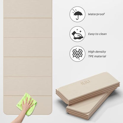 ILILI Foldable Yoga Mat 71 * 24 * 0.3 Inch | Lightweight TPE Non Slip Exercise Mat, Waterproof Portable Fitness Mat for Home Gym, Pilates, Stretching & Daily Workouts - color: Beige