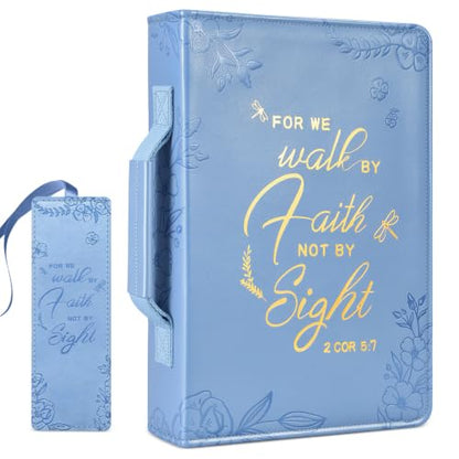 FINPAC Large Classic Bible Cover Vegan Leather Carrying Book Case Church Bag Bible Protective with Handle, Gift for Men, Women, Father, Mother, Light Blue - color: Light Blue