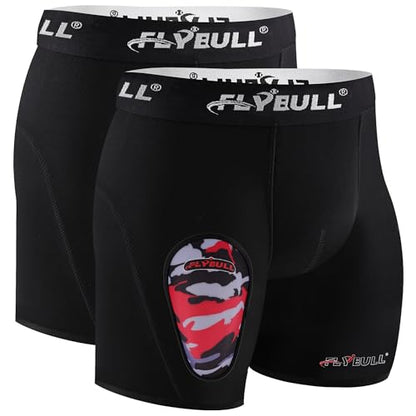 2-Pack Boys Cup Underwear Youth Boxer Briefs with 1 Protective Athletic Cup for Baseball, Football, Lacrosse - color: Black, size: X-Large