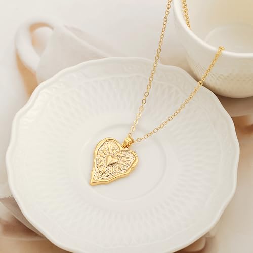 POTESSA 18K Gold Plated Pendant Necklace Medallion Coin Heart Y Shaped Chain Toggle Necklace for Women Jewelry - color: Gold Heart Medal