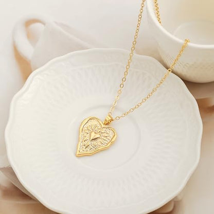 POTESSA 18K Gold Plated Pendant Necklace Medallion Coin Heart Y Shaped Chain Toggle Necklace for Women Jewelry - color: Gold Heart Medal