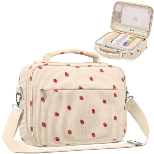 FINPAC Large Bible Cover w/Shoulder Strap, Carrying Book Case Church Bag Bible Protective w/Pen Slots and Zippered Pocket, Gift for Women Lady, Corduroy Strawberry - color: Corduroy Strawberry