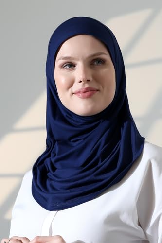 ihvan online, Women’s Ready to Wear Instant Hijab, Soft One-Piece Headscarf, Stretch Hijab for Daily Wear, Prayer & Travel - color: Navy Blue