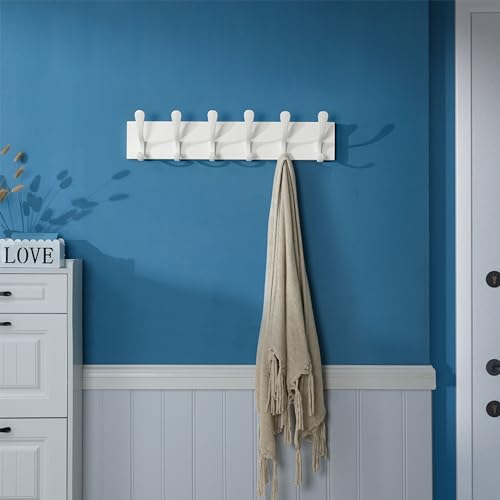 SKOLOO Wall Mount Coat Rack - White Wooden Wall Coat Hooks, Pack of 2, 6 Hooks for Coats, Hats, Clothing, Scarves - color: White(6 Hooks)
