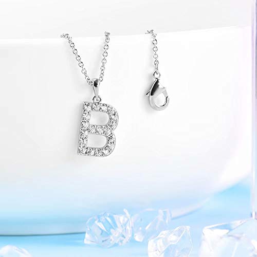 Tarsus Initial Cubic Zirconia Necklace Jewelry Gifts for Women Adjustable Chain 18" + 2" - style: Silver-B-Diamond style