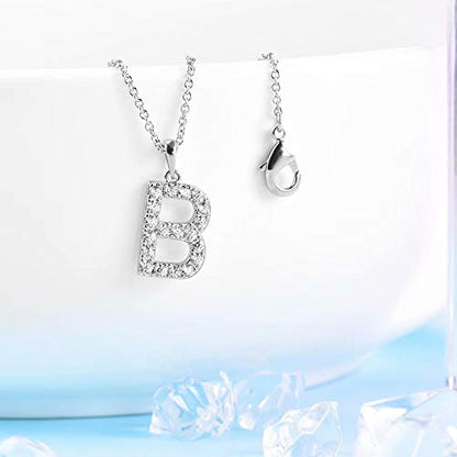 Tarsus Initial Cubic Zirconia Necklace Jewelry Gifts for Women Adjustable Chain 18" + 2" - style: Silver-B-Diamond style