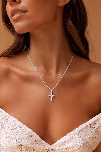Robaice Upgraded Crown Cross Necklace for Women, 14K Gold Plated - color: A Crown Cross, Sterling Silver Chain, Silver