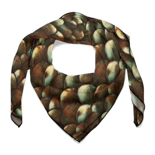 Women’s Square Scarf 27"x27", Lightweight Chiffon Satin Feel Fashion Scarf for Neck Hair Band Head Wrap Bag Accessory - color: Copper Scale Texture
