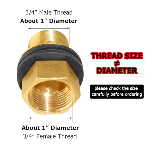 Hooshing Brass Bulkhead Fitting 3/4“ Male x 3/4" Female Thread Water Tank Connector for Rain Barrels, Aquariums, Tubs, Pools - size: 3/4 Inch