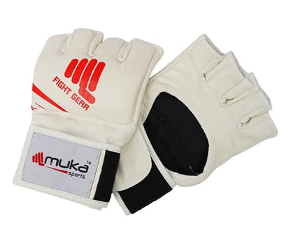MMA Gloves Men - Open Palm Punching Bag Gloves – Synthetic Leather Martial Arts Boxing Gloves for Men and Women - Workout Gloves for Grappling, Sparring, Muay Thai & Kickboxing - color: White