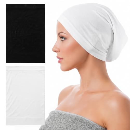 2Pcs Hijab Undercaps No Slip for Women Muslim Soft Stretch Under Caps Hijab Cap for Turban Tube Neck Cover (White+Black)