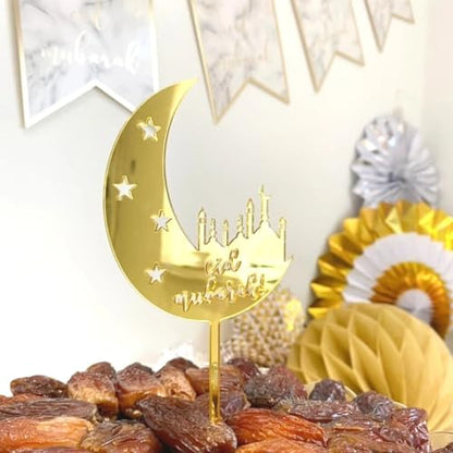 Eid Mubarak Cake Toppers (Pack of 5) - Gold