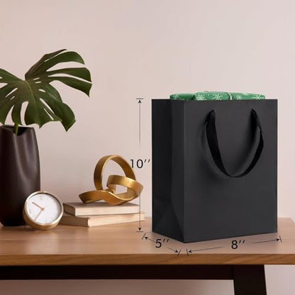 PrimeSign Black Gift Bags With Handles: 8x5x10 Inch 50 Pack Medium Paper Bags Bulk For Party Shopping Wedding Birthday Graduation Fathers Day - size: 50 Pack