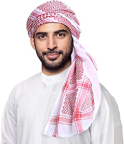 HOMELEX Keffiyeh Arab Head Scarf for Men Sheikh Muslim Turban Saudi Dubai Headwear - color: Red