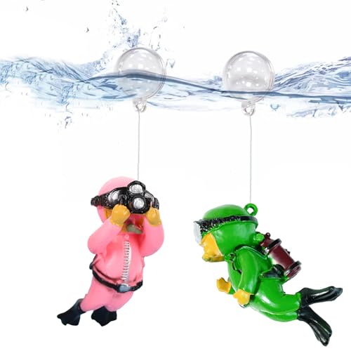 2-Pack Floating Fish Tank Decorations, Little Diver Aquarium Decoration Aquarium Accessories Fish Playmate for Fish Tank(Pink& Green)