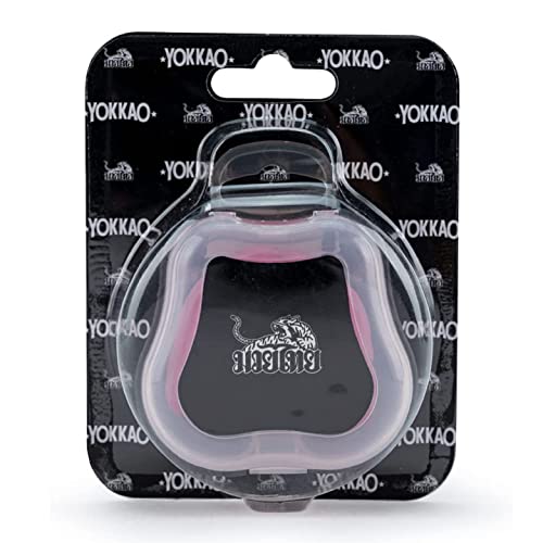 YOKKAO Muay Thai Boxing Mouth Guard – Boil and Bite Mouthguard with case for All Contact Sports, Easy Breathing Mouthpiece for Adults - Pink - color: Clear Pink