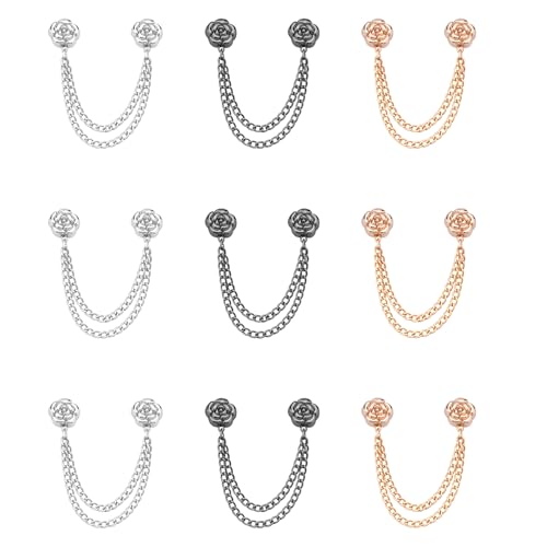 Magnetic Clothing Clips for Women, 9-Pack Clothing Clips for Fitting with Chains, Shirt Ties Clips for Women, Shirt Clip & Dress Clips Set, Magnetic Metal Accessories (3 Colors)