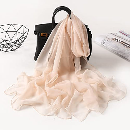 Utaly Lightweight Chiffon Scarf for Women Long Chiffon Sheer Scarf Ladies Fashion Sun-proof Shawls Wrap - color: Beige