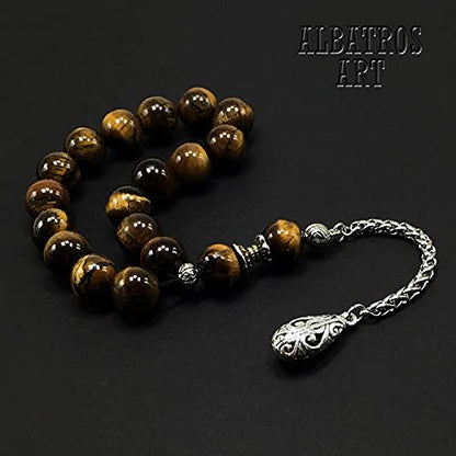 Design -Relaxing Stress Relief Big Beads Prayer Beads, Worry Beads, EFE Tesbih, Maskot Tesbih, Tasbih, Rosary (Relaxing Beads -12mm-17 Tiger Eye Natural Stone Beads)) - color: Relaxing Beads -12mm-17 Tiger Eye Natural Stone Beads)