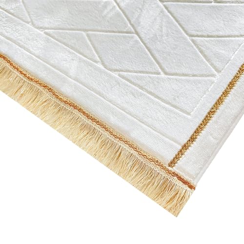JE JOUE Prayer Rug Muslim Mat Islamic - Thickening Sponge Muslim Rug for Men Women Household Halal Prayer mat Eid Travel Ramadan（Milk White） - color: White