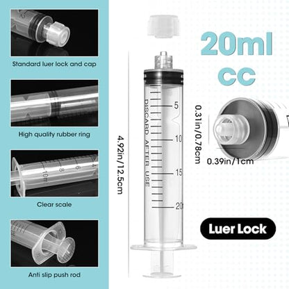20ml Luer Lock Syringe with Cap and Soft Plastic Tube, Individually Wrapped 10 Pack, Suitable for Pet Liquids Feeding - size: 20ml - 4.0mm Tube