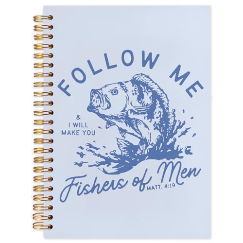 WUCHJ Blue and Yellow Retro Fish Christian Notebook, Matthew 4:19 Bible Verse Journal, Religious Scripture Spiral Notebook Journal for Note Taking, Christian Faith Based Gifts for Women Men, 5.5x8.3 Inch - color: blue fish follow me