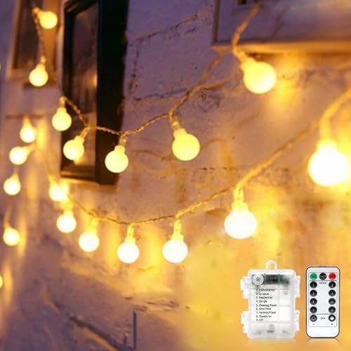 Globe String Lights Battery Operated Warm White ，Water proof 2 Pack 19.7FT 40 LED Globe Fairy String Light 8 Modes with Remote Control , for Home, Party, Christmas, Wedding, Garden Decoration - color: 19.7FT Globe lights-2Pack