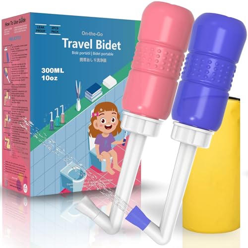 2 Pack 300ML Portable Bidet, Blue & Pink Handheld Travel Bidet Sprayer, Leak-Proof Upside-Down Squeeze Design for Postpartum Care, Menstrual Hygiene, Adults & Kids, Home/Travel/Outdoor/Camping