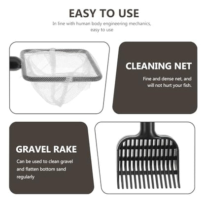 FOMIYES Fish Tank Cleaning Brush Set Aquarium Cleaning Tools with Long Handle Sponge Scrubber Gravel Rake Net and Plant Fork for Aquarium Maintenance