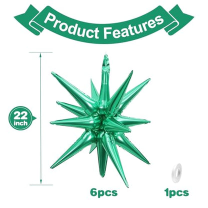 Green Star Balloons, 6PCS 22 Inch Foil Explosion Star Balloons - color: Green
